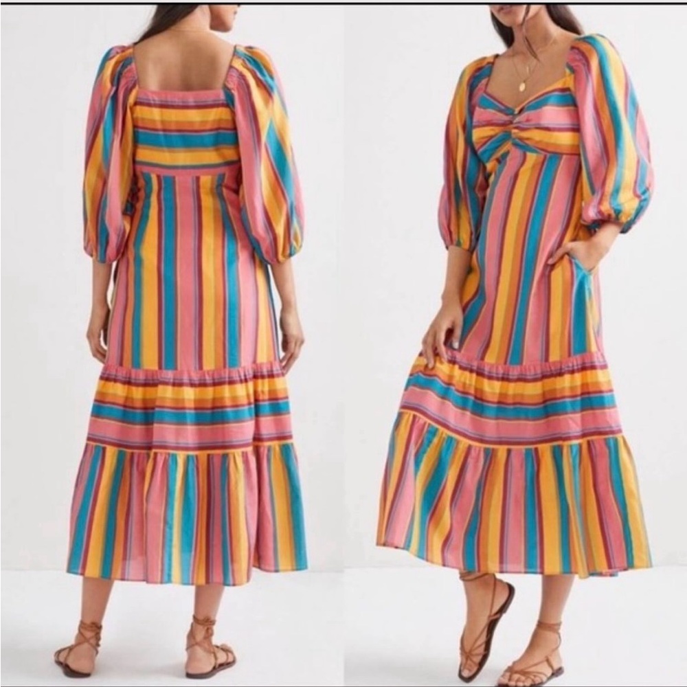 Anthropologie Farm Rio Rainbow Stripe Midi Dress